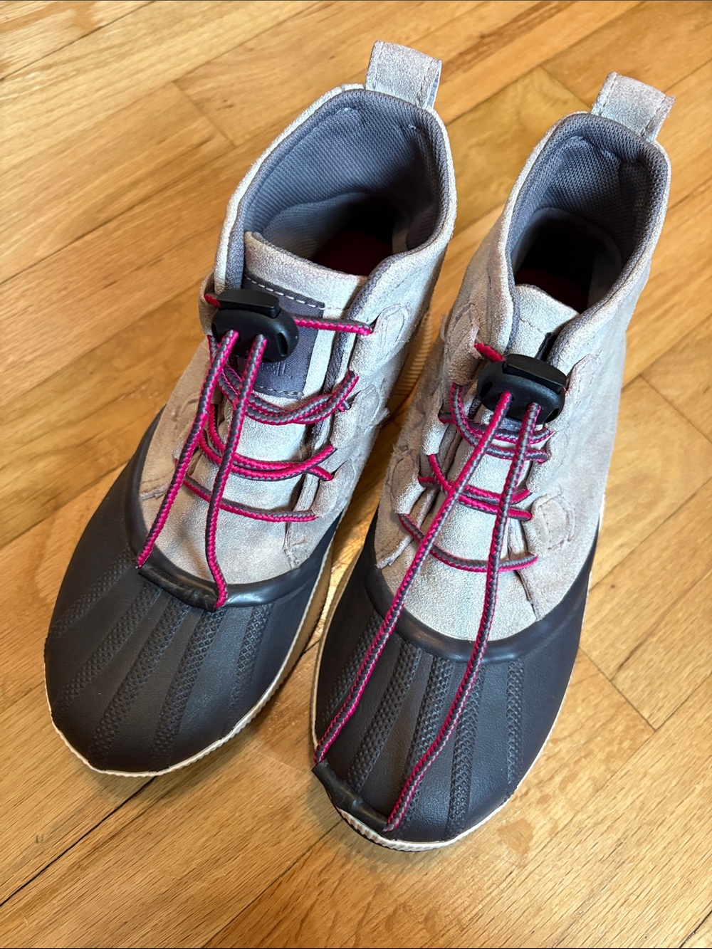 Sorel Women’s Gray Duck Boots with Pink Accent Laces